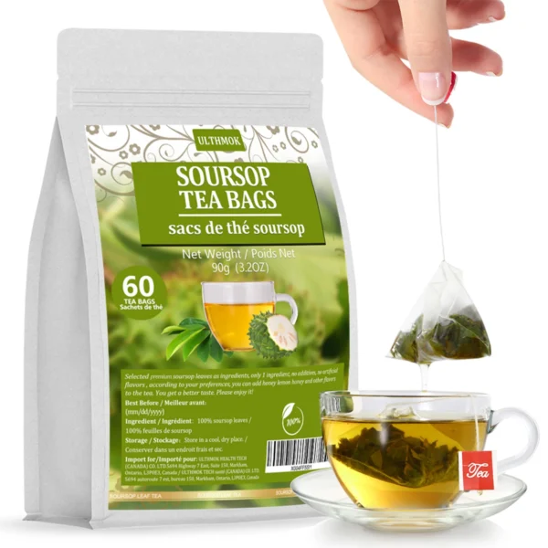 ULTHMOK 60 Soursop Tea Bags, Made with 100% Pure Graviola Leaves, Hoja Guanabana Tea, No Additives