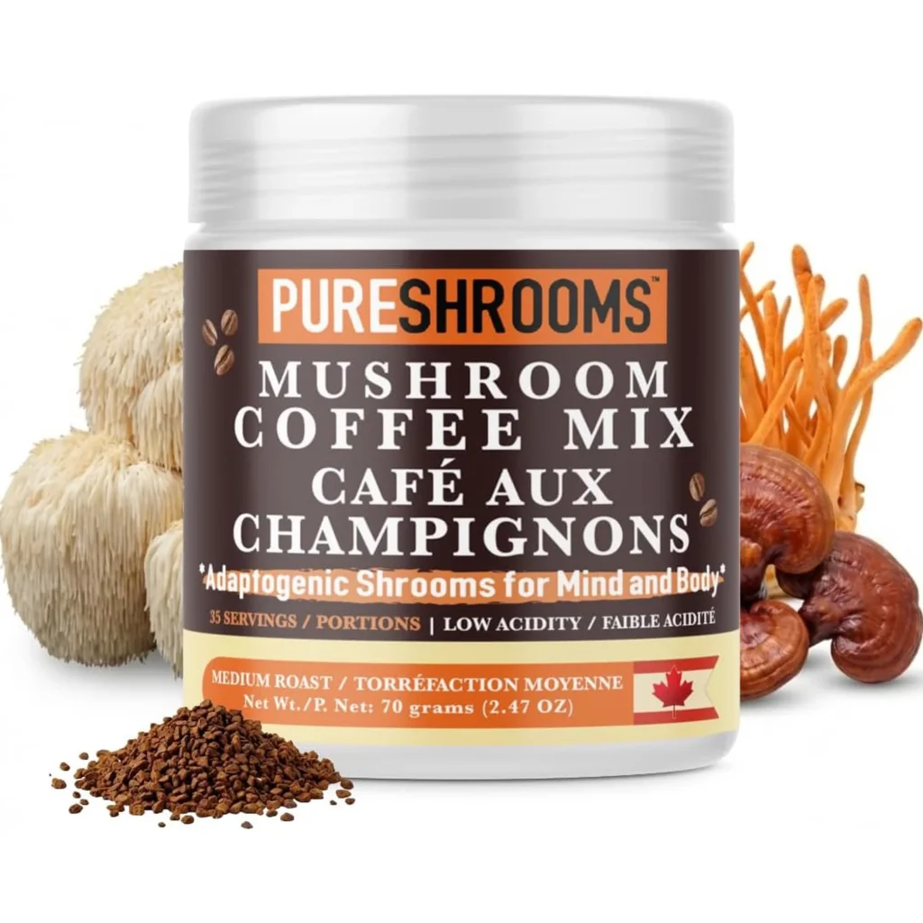 PureShrooms Mushroom Coffee with Lion's Mane, Reishi & Cordyceps. Focus, Energy & Immune System Booster - Keto Friendly (Adaptogenic Coffee, 70 grams)