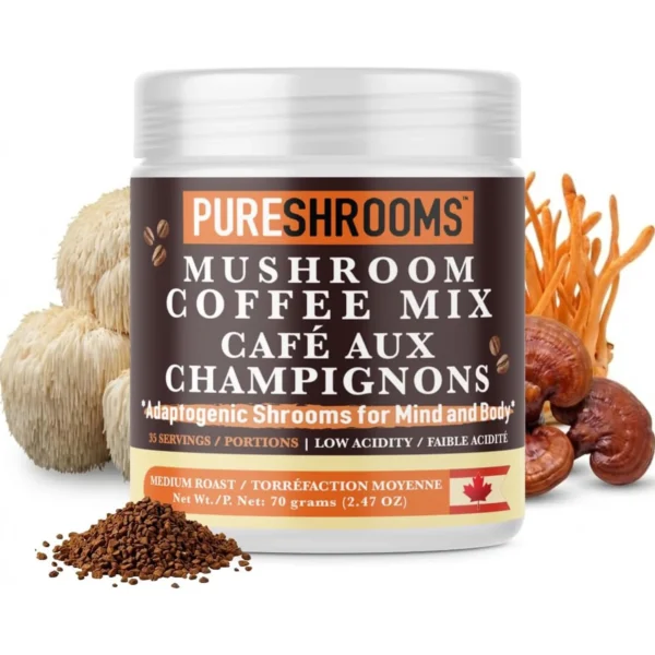 PureShrooms Mushroom Coffee with Lion’s Mane, Reishi & Cordyceps. Focus, Energy & Immune System Booster – Keto Friendly (Adaptogenic Coffee, 70 grams)