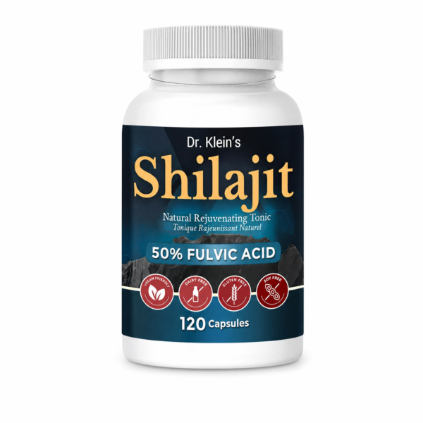 Dr. Klein’s Natural Shilajit for Men & Women. 250mg daily dose. 50% Fulvic Acid. Pure Himalayan Shilajit. Ayurvedic Rasayana. Vegan & Gluten Free. Made in Canada. 120 Capsules.